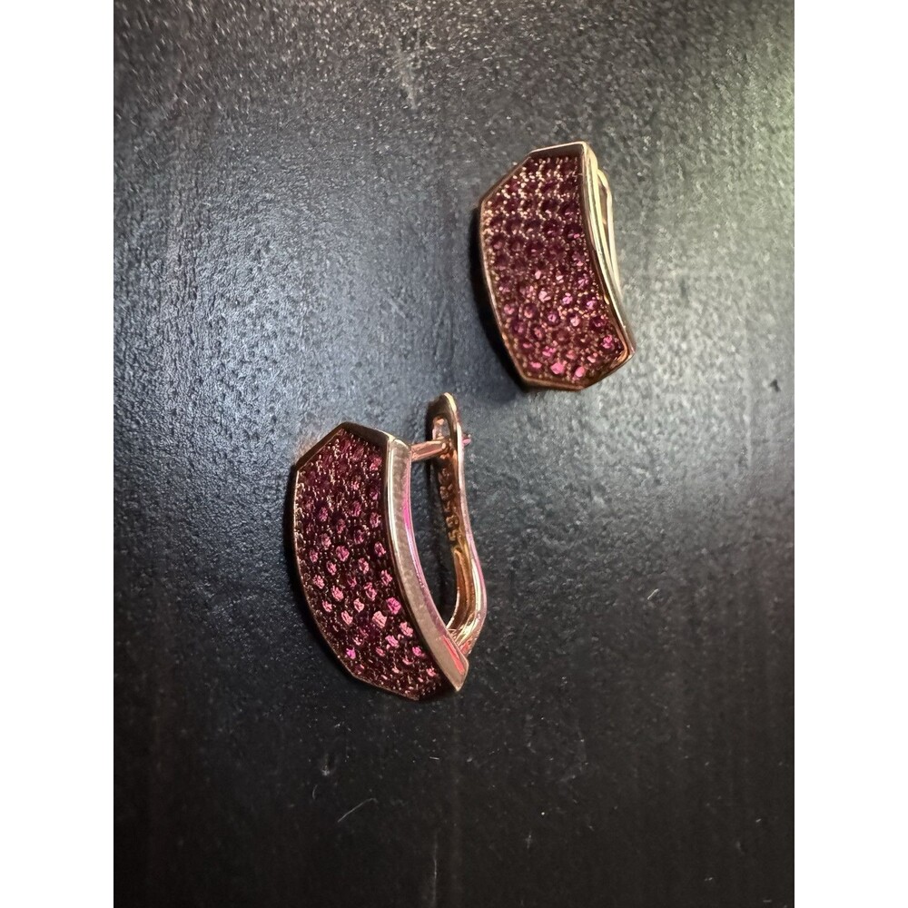 585 14K RG Hallmarked Rolled Gold Natural Pink Garnet Zircon Paved Stud Earrings